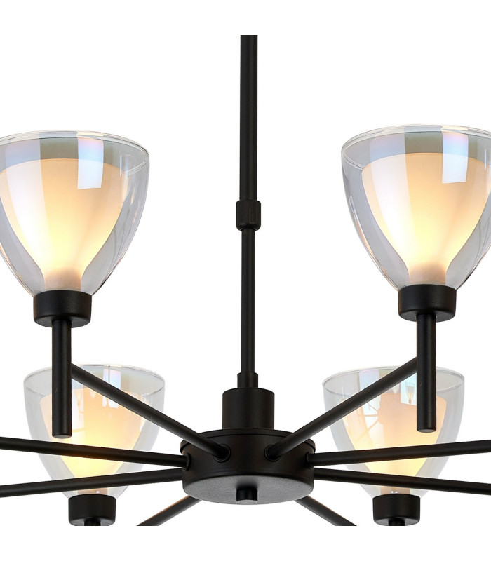 Baldwin 78cm Telescopic Pendant Curved Cone Glass (U) 8 Light G9 Satin Black/Iridescent/Opal-6
