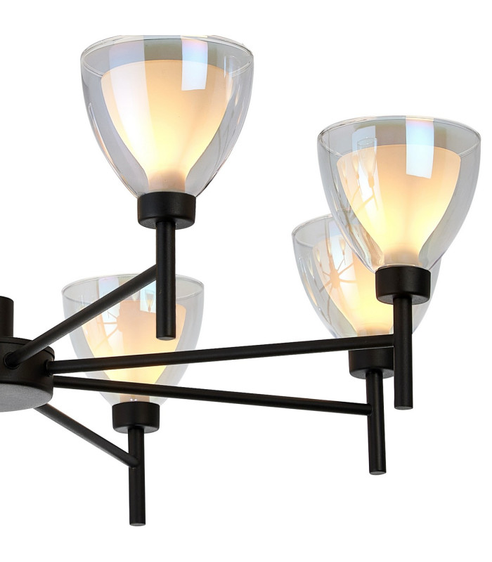 Baldwin 78cm Telescopic Pendant Curved Cone Glass (U) 8 Light G9 Satin Black/Iridescent/Opal-8