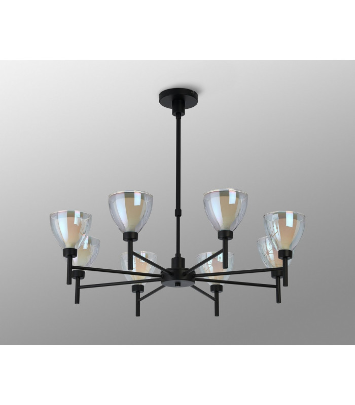 Baldwin 78cm Telescopic Pendant Curved Cone Glass (U) 8 Light G9 Satin Black/Iridescent/Opal-15