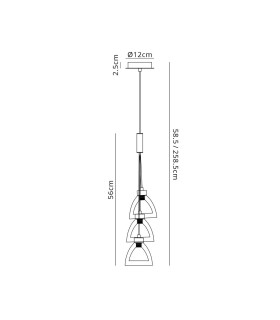 Baldwin 2m 1 Drop Cluster Pendant Curved Cone Glass (U) 3 Light G9 French Gold/Iridescent/Opal-2