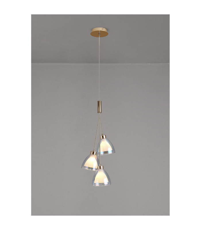 Baldwin 2m 1 Drop Cluster Pendant Curved Cone Glass (U) 3 Light G9 French Gold/Iridescent/Opal-3