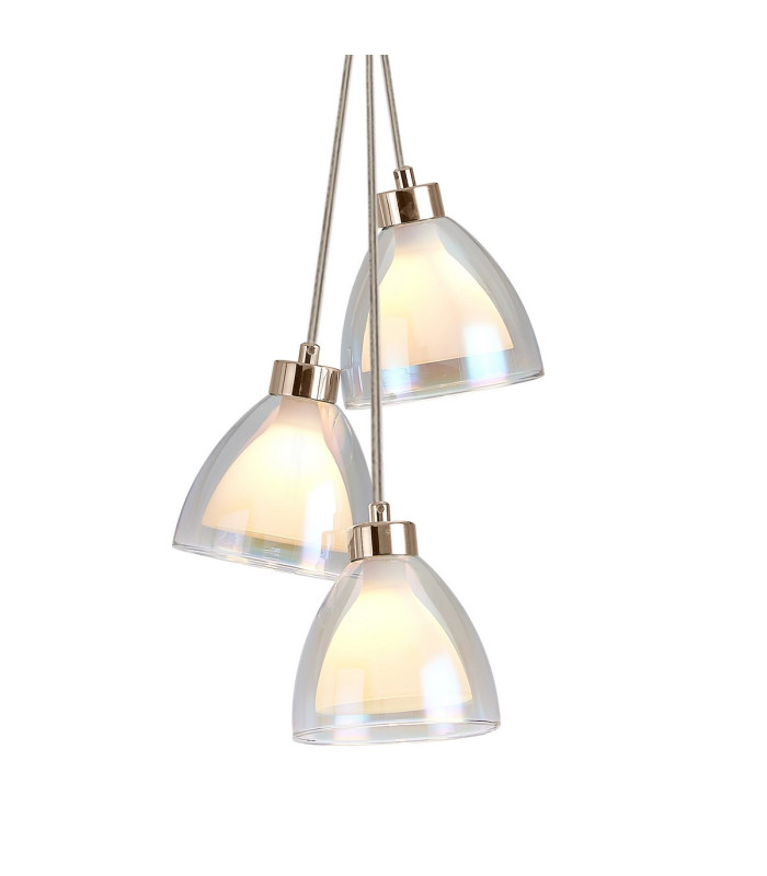 Baldwin 2m 1 Drop Cluster Pendant Curved Cone Glass (U) 3 Light G9 French Gold/Iridescent/Opal-6