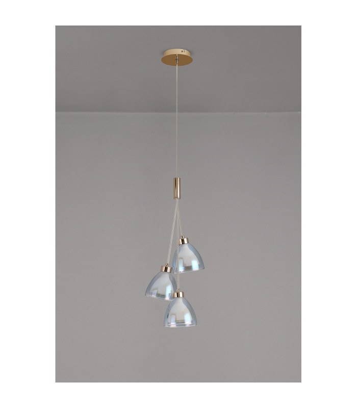 Baldwin 2m 1 Drop Cluster Pendant Curved Cone Glass (U) 3 Light G9 French Gold/Iridescent/Opal-13