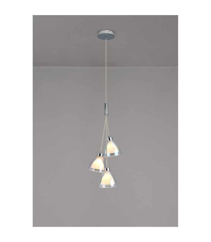 Baldwin 2m 1 Drop Cluster Pendant Curved Cone Glass (U) 3 Light G9 Polished Chrome/Iridescent/Opal-3