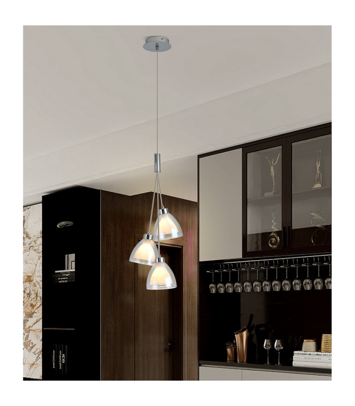 Baldwin 2m 1 Drop Cluster Pendant Curved Cone Glass (U) 3 Light G9 Polished Chrome/Iridescent/Opal-4