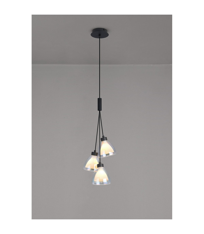 Baldwin 2m 1 Drop Cluster Pendant Curved Cone Glass (U) 3 Light G9 Satin Black/Iridescent/Opal-3