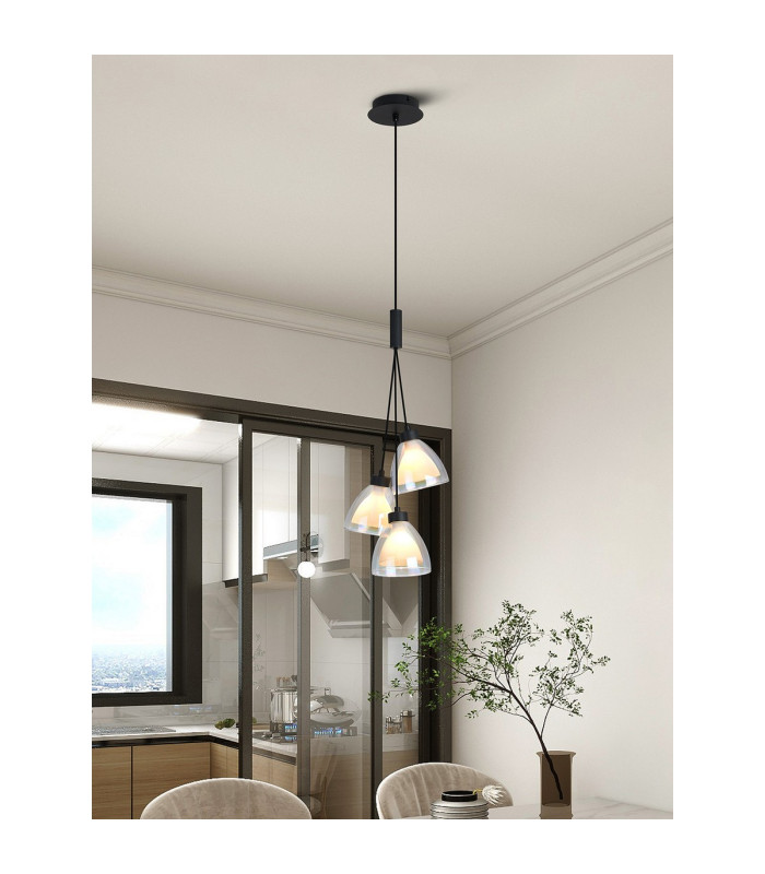 Baldwin 2m 1 Drop Cluster Pendant Curved Cone Glass (U) 3 Light G9 Satin Black/Iridescent/Opal-4
