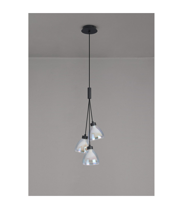 Baldwin 2m 1 Drop Cluster Pendant Curved Cone Glass (U) 3 Light G9 Satin Black/Iridescent/Opal-15
