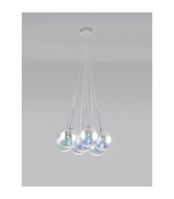 Baldwin 42cm Cluster Pendant 1.5m 7 x G9 Polished Chrome/Iridescent/Frosted Type G Shade-12