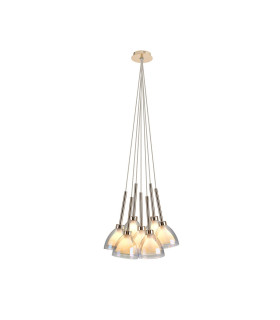 Baldwin 23cm 1.5m Cluster Pendant Curved Cone Glass (U) 7 Light G9 French Gold/Iridescent/Opal-1