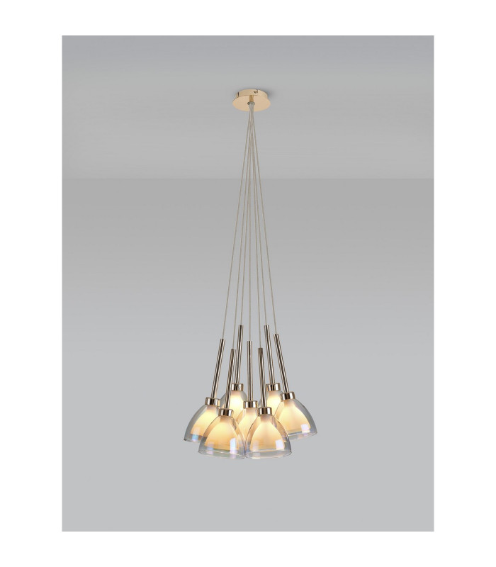 Baldwin 23cm 1.5m Cluster Pendant Curved Cone Glass (U) 7 Light G9 French Gold/Iridescent/Opal-3