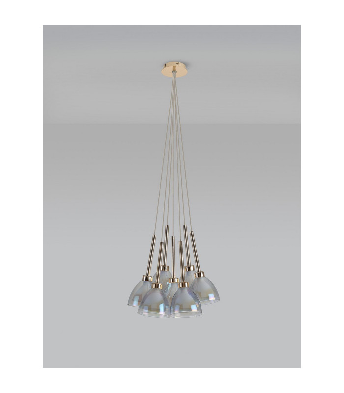 Baldwin 23cm 1.5m Cluster Pendant Curved Cone Glass (U) 7 Light G9 French Gold/Iridescent/Opal-10