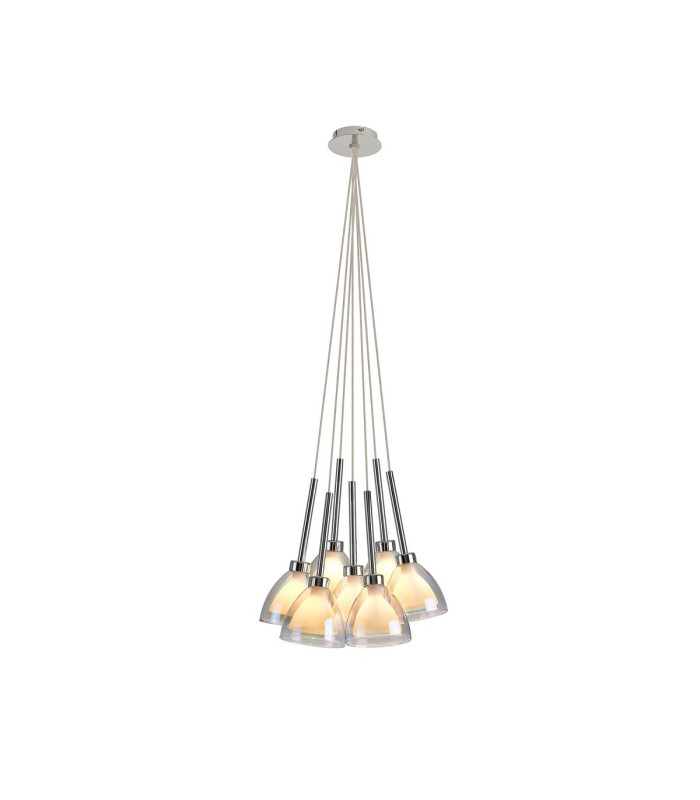 Baldwin 23cm 1.5m Cluster Pendant Curved Cone Glass (U) 7 Light G9 Polished Chrome/Iridescent/Opal-1
