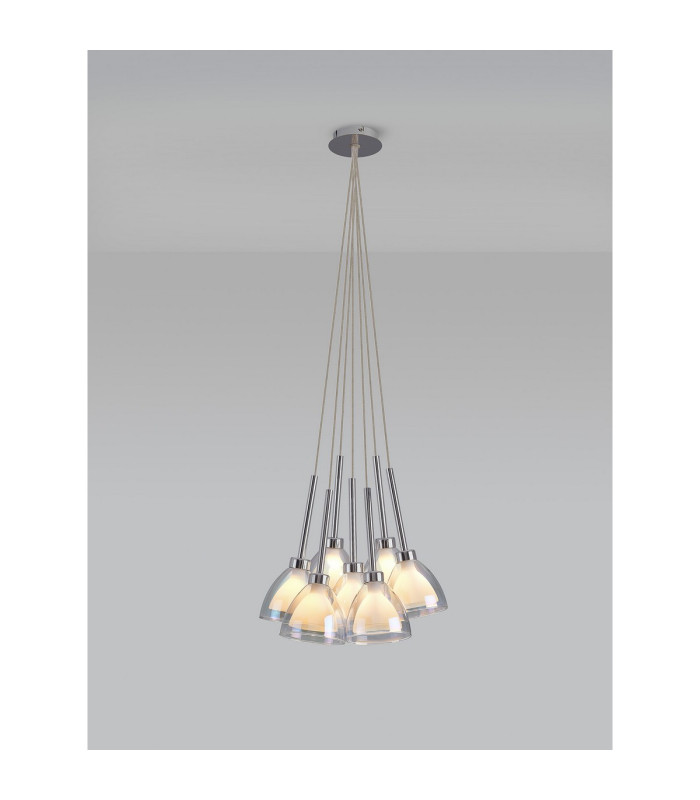 Baldwin 23cm 1.5m Cluster Pendant Curved Cone Glass (U) 7 Light G9 Polished Chrome/Iridescent/Opal-3