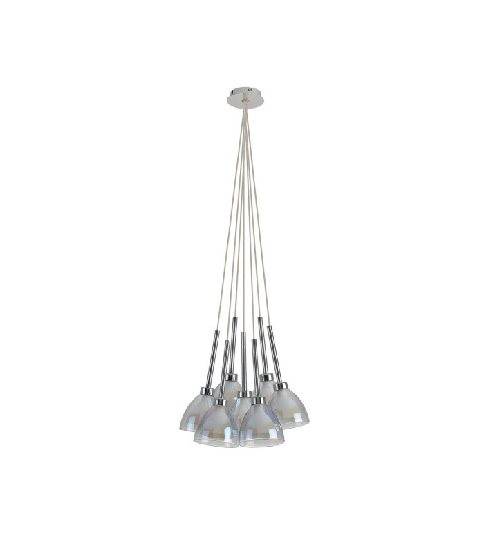 Baldwin 23cm 1.5m Cluster Pendant Curved Cone Glass (U) 7 Light G9 Polished Chrome/Iridescent/Opal-4