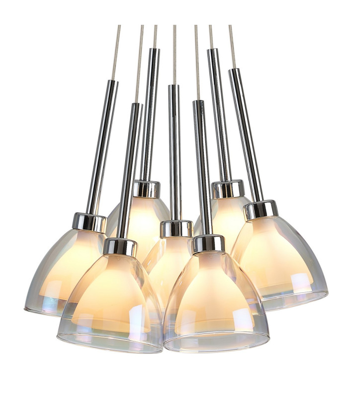 Baldwin 23cm 1.5m Cluster Pendant Curved Cone Glass (U) 7 Light G9 Polished Chrome/Iridescent/Opal-6