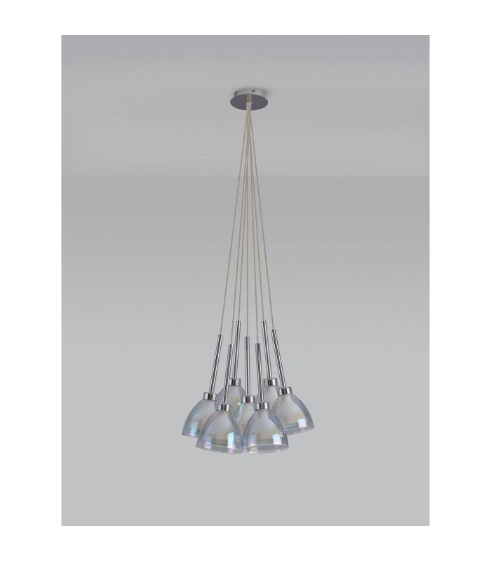 Baldwin 23cm 1.5m Cluster Pendant Curved Cone Glass (U) 7 Light G9 Polished Chrome/Iridescent/Opal-13