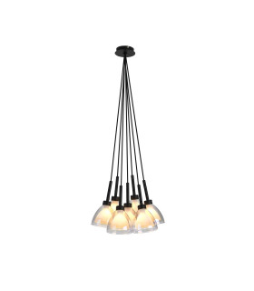 Baldwin 23cm 1.5m Cluster Pendant Curved Cone Glass (U) 7 Light G9 Satin Black/Iridescent/Opal-1