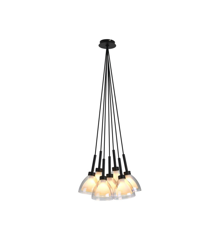 Baldwin 23cm 1.5m Cluster Pendant Curved Cone Glass (U) 7 Light G9 Satin Black/Iridescent/Opal-1