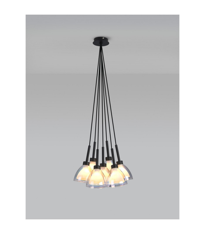Baldwin 23cm 1.5m Cluster Pendant Curved Cone Glass (U) 7 Light G9 Satin Black/Iridescent/Opal-3
