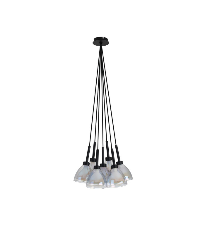 Baldwin 23cm 1.5m Cluster Pendant Curved Cone Glass (U) 7 Light G9 Satin Black/Iridescent/Opal-5