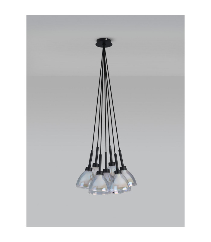 Baldwin 23cm 1.5m Cluster Pendant Curved Cone Glass (U) 7 Light G9 Satin Black/Iridescent/Opal-13
