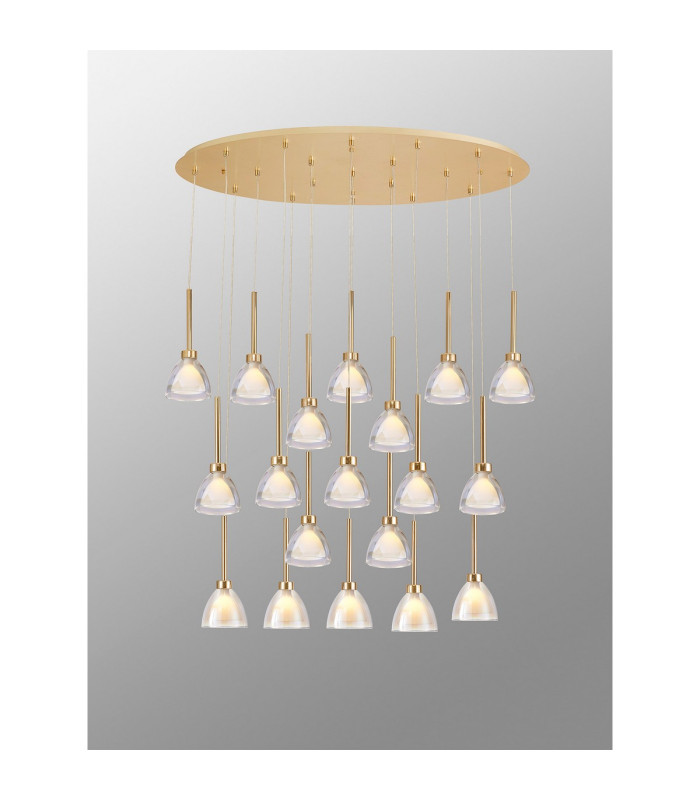 Baldwin Oval Multiple Pendant 2m Curved Cone Glass (U) 19 Light G9 French Gold/Iridescent/Opal/Matt Gold-3