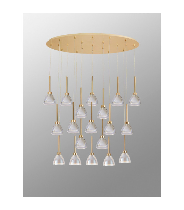 Baldwin Oval Multiple Pendant 2m Curved Cone Glass (U) 19 Light G9 French Gold/Iridescent/Opal/Matt Gold-10