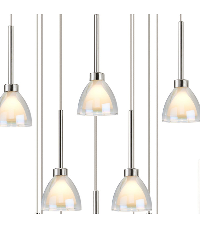 Baldwin Oval Multiple Pendant 2m Curved Cone Glass (U) 19 Light G9 Polished Chrome/Iridescent/Opal-5