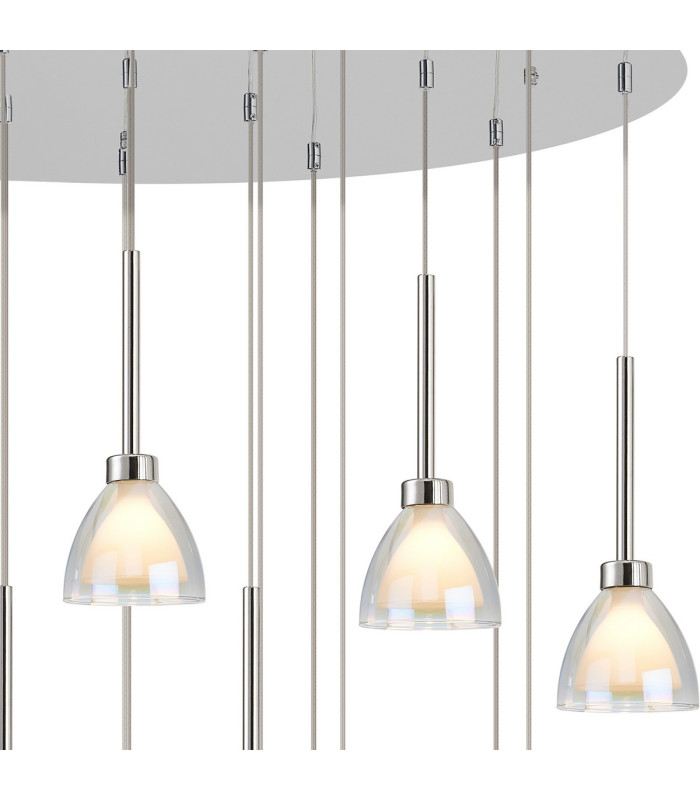 Baldwin Oval Multiple Pendant 2m Curved Cone Glass (U) 19 Light G9 Polished Chrome/Iridescent/Opal-6