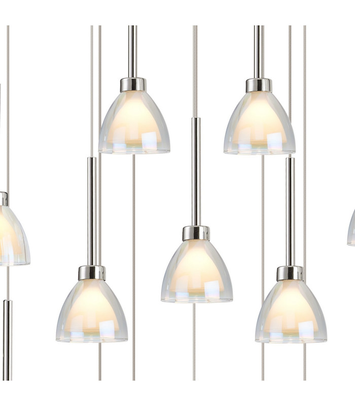 Baldwin Oval Multiple Pendant 2m Curved Cone Glass (U) 19 Light G9 Polished Chrome/Iridescent/Opal-7