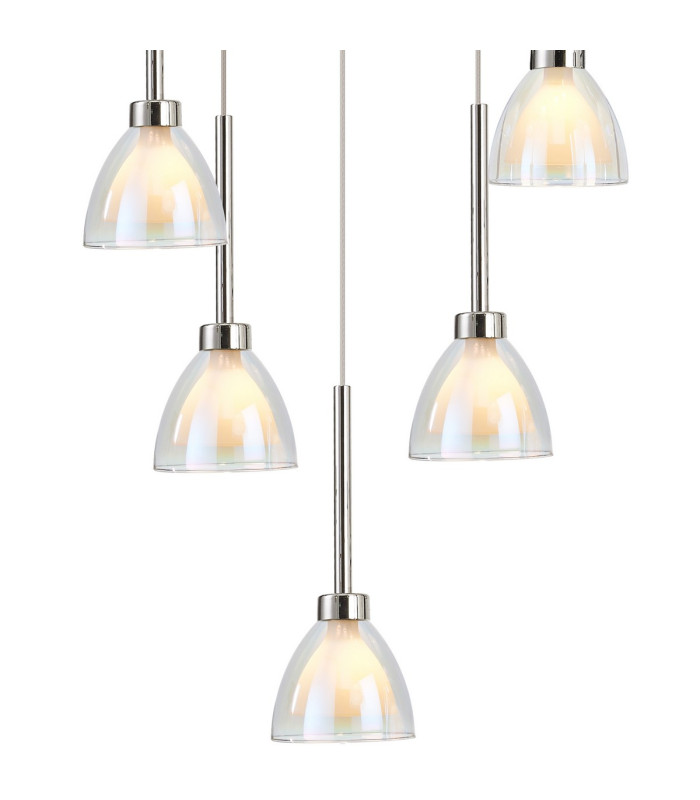 Baldwin Oval Multiple Pendant 2m Curved Cone Glass (U) 19 Light G9 Polished Chrome/Iridescent/Opal-8