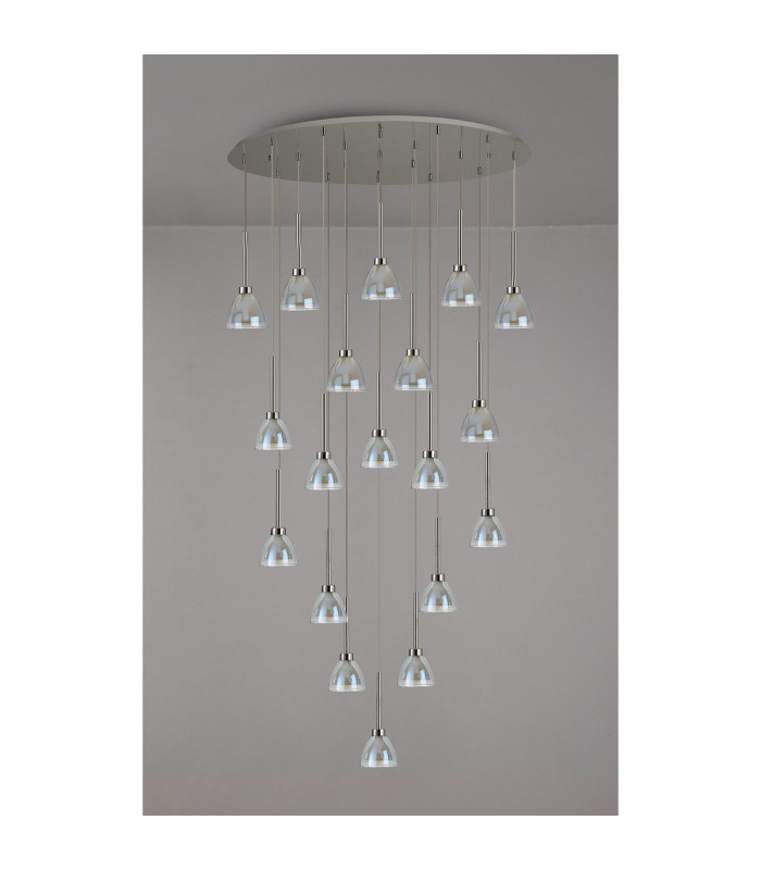 Baldwin Oval Multiple Pendant 2m Curved Cone Glass (U) 19 Light G9 Polished Chrome/Iridescent/Opal-14