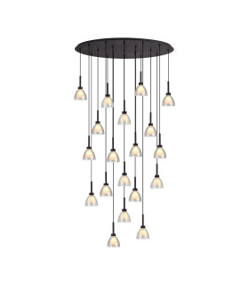 Baldwin Oval Multiple Pendant 2m Curved Cone Glass (U) 19 Light G9 Satin Black/Iridescent/Opal-1