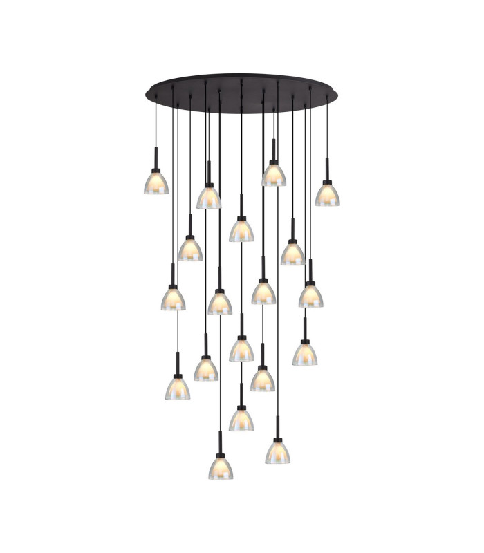 Baldwin Oval Multiple Pendant 2m Curved Cone Glass (U) 19 Light G9 Satin Black/Iridescent/Opal-1