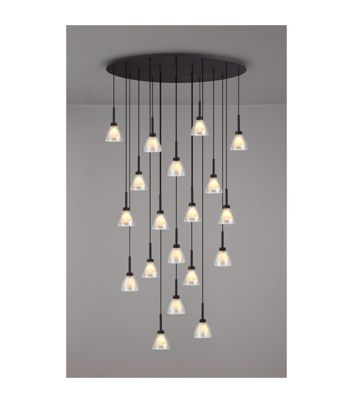 Baldwin Oval Multiple Pendant 2m Curved Cone Glass (U) 19 Light G9 Satin Black/Iridescent/Opal-3
