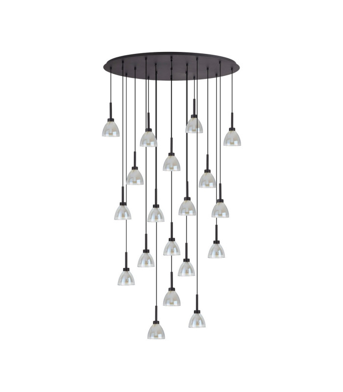Baldwin Oval Multiple Pendant 2m Curved Cone Glass (U) 19 Light G9 Satin Black/Iridescent/Opal-4