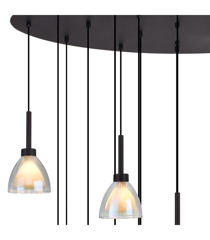 Baldwin Oval Multiple Pendant 2m Curved Cone Glass (U) 19 Light G9 Satin Black/Iridescent/Opal-5