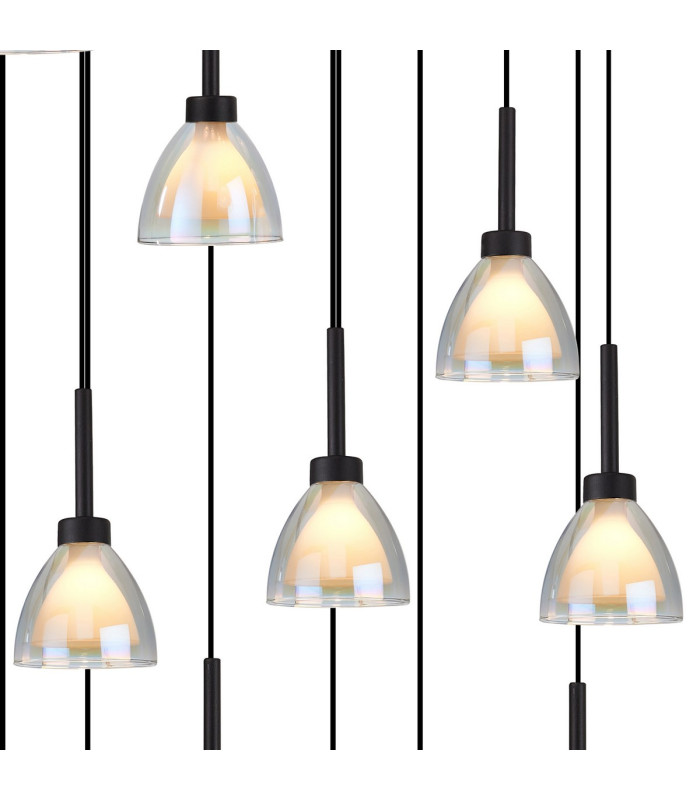 Baldwin Oval Multiple Pendant 2m Curved Cone Glass (U) 19 Light G9 Satin Black/Iridescent/Opal-6