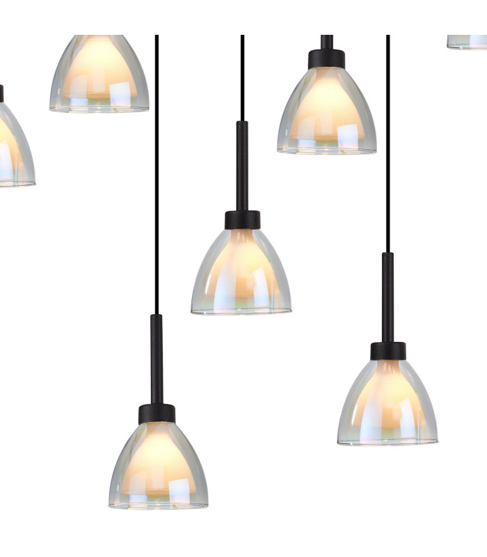 Baldwin Oval Multiple Pendant 2m Curved Cone Glass (U) 19 Light G9 Satin Black/Iridescent/Opal-8