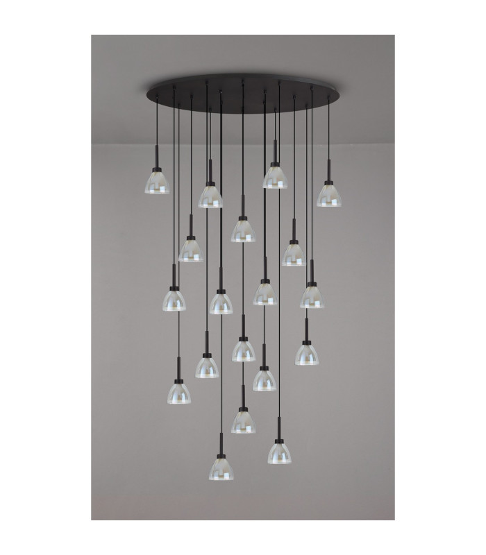 Baldwin Oval Multiple Pendant 2m Curved Cone Glass (U) 19 Light G9 Satin Black/Iridescent/Opal-14