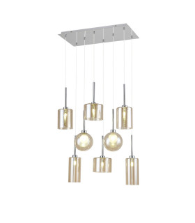 Baldwin Rectangle Multiple Pendant 2m 8 x G9 Polished Chrome/Cognac/Frosted Type A