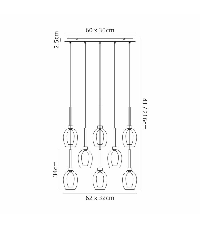 Baldwin Rectangle Multiple Pendant 2m 8 x G9 Polished Chrome/Smoke/Frosted Type D Shade-2
