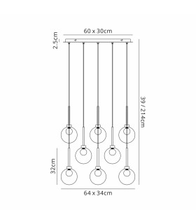 Baldwin Rectangle Multiple Pendant 2m 8 x G9 Polished Chrome/Smoked/Frosted Type G Shade-2