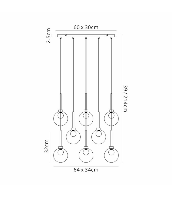 Baldwin Rectangle Multiple Pendant 2m 8 x G9 Polished Chrome/Smoked/Frosted Type G Shade-2