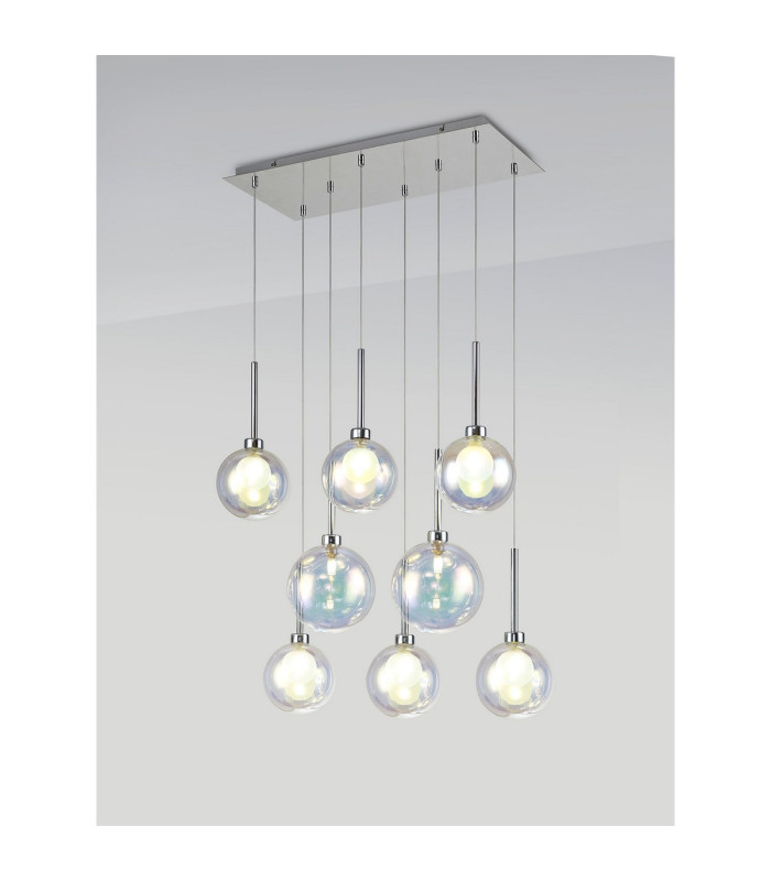 Baldwin Rectangle Multiple Pendant 2m 8 x G9 Polished Chrome/Iridescent/Frosted Type G Shade-3