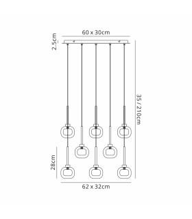 Baldwin Rectangle Multiple Pendant 2m 8 x G9 Polished Chrome/Frosted/Clear Type M Shade-2