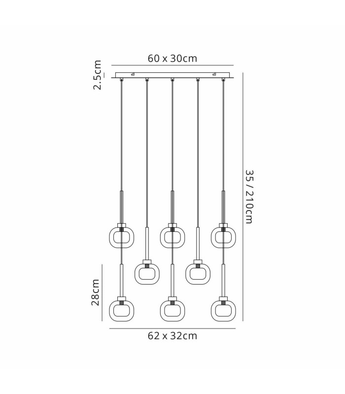 Baldwin Rectangle Multiple Pendant 2m 8 x G9 Polished Chrome/Frosted/Clear Type M Shade-2