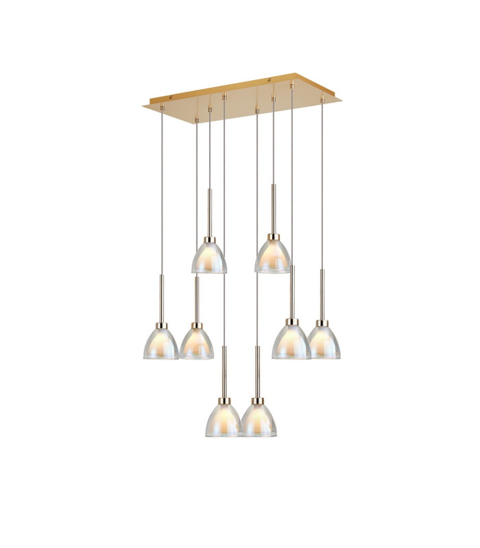 Baldwin Rectangle Multiple Pendant 2m Curved Cone Glass (U) 8 Light G9 French Gold/Iridescent/Opal/Matt Gold-1
