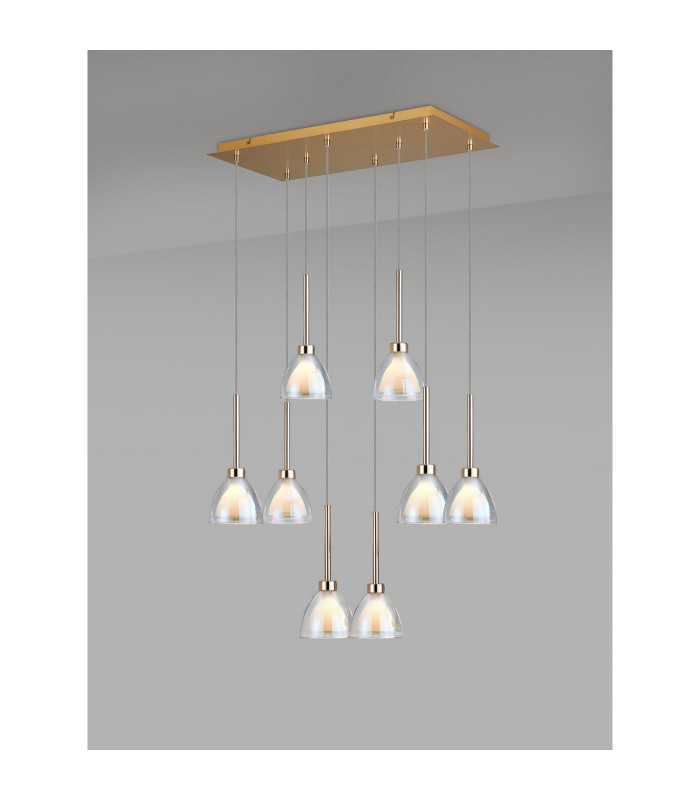 Baldwin Rectangle Multiple Pendant 2m Curved Cone Glass (U) 8 Light G9 French Gold/Iridescent/Opal/Matt Gold-3